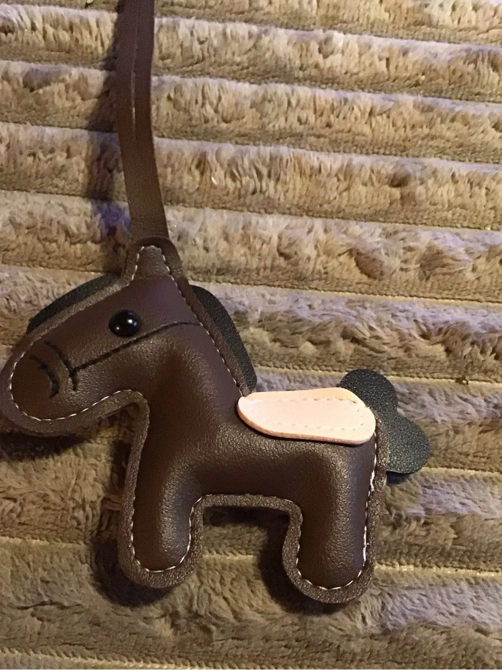 Brown leather Pony with Pink Saddle bag charm